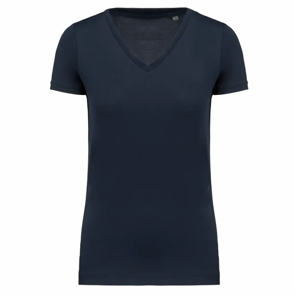 PS_K3003_NAVY - Hidalgo-werbeartikel Dames-T-shirt Supima® V-hals korte mouwen, navy — productfoto 2