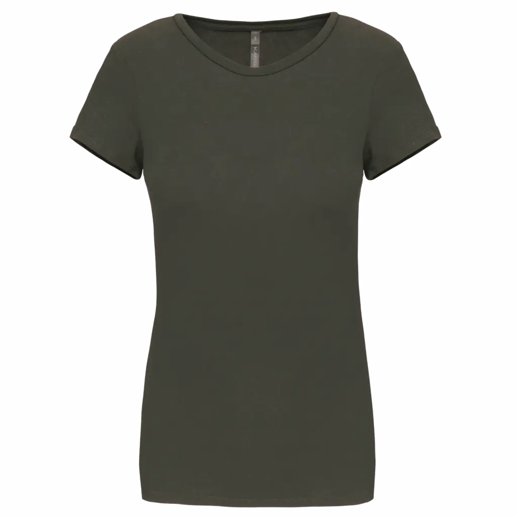 Dames-T-shirt ronde hals korte mouwen, dark khaki — productfoto 8