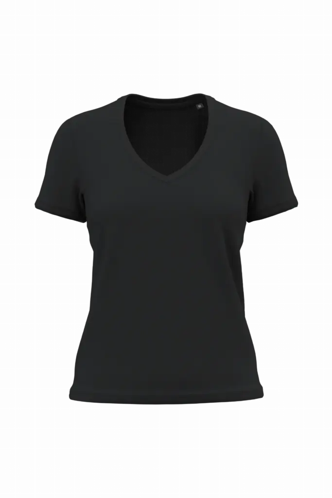 K3029ORG - Dames-T-shirt BIO150 IC V-hals, black — productfoto 2