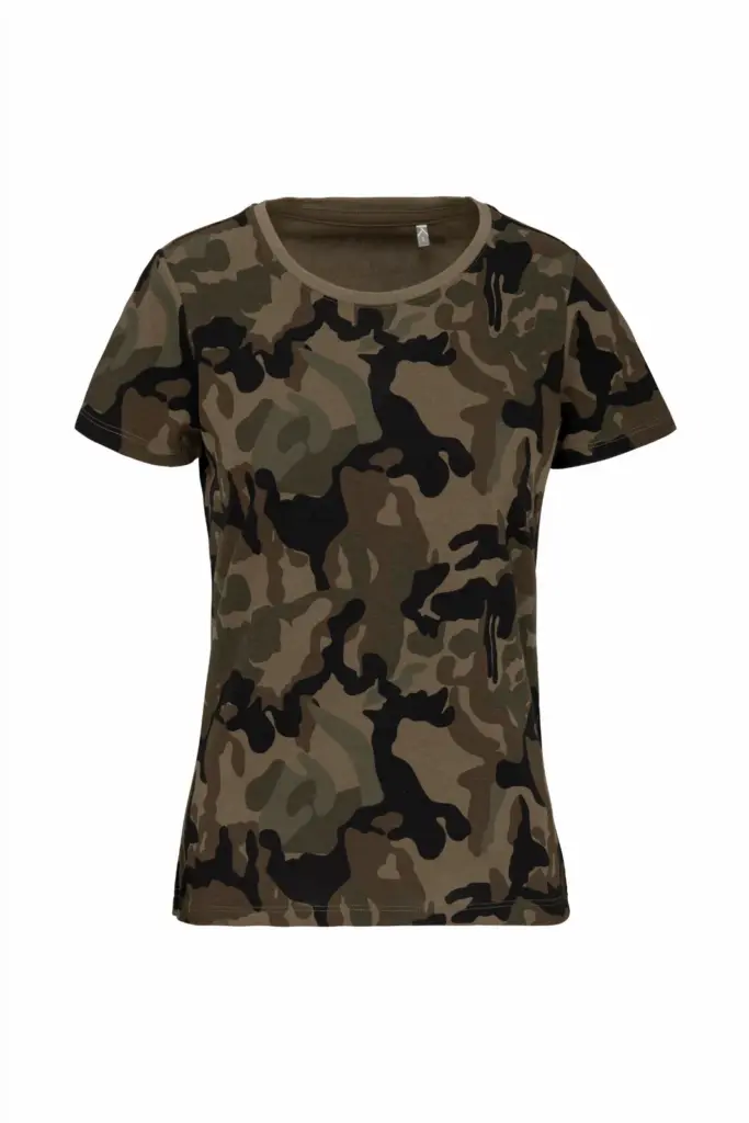 Dames-T-shirt camo korte mouwen, olive camouflage — productfoto 9