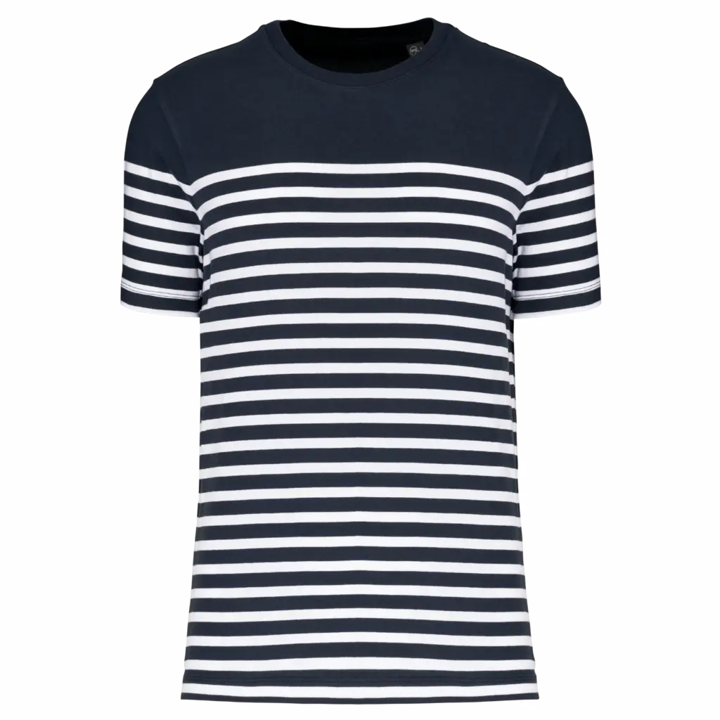Marine-T-shirt ronde hals Bio heren, navy / white stripes — productfoto 9