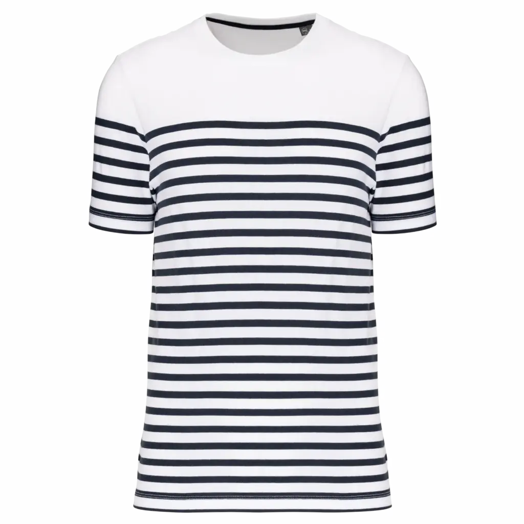 Marine-T-shirt ronde hals Bio heren, white / navy stripes — productfoto 12