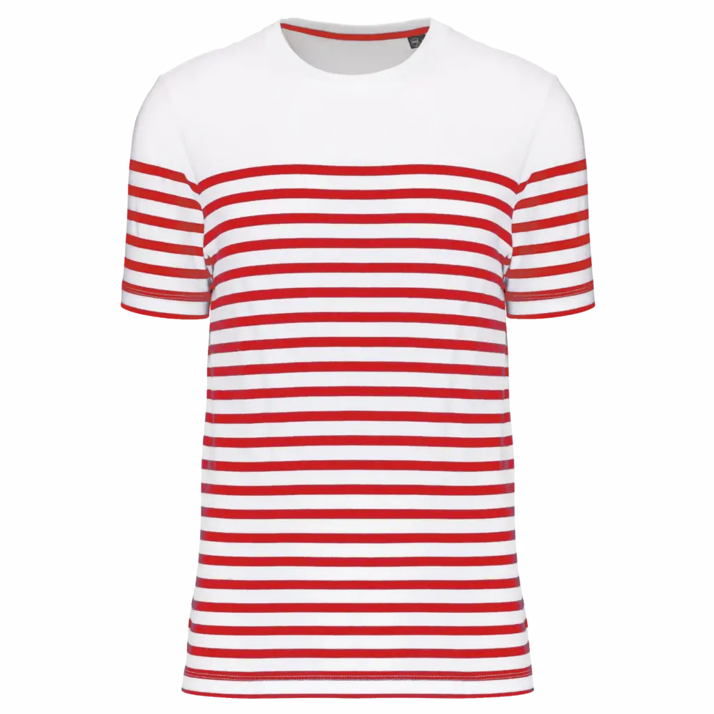Marine-T-shirt ronde hals Bio heren, white / red stripe — productfoto 15