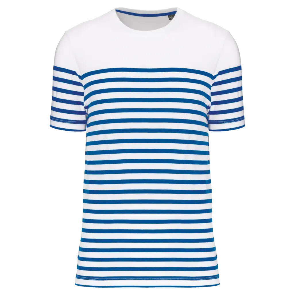 Marine-T-shirt ronde hals Bio heren, white / royal blue stripe — productfoto 18
