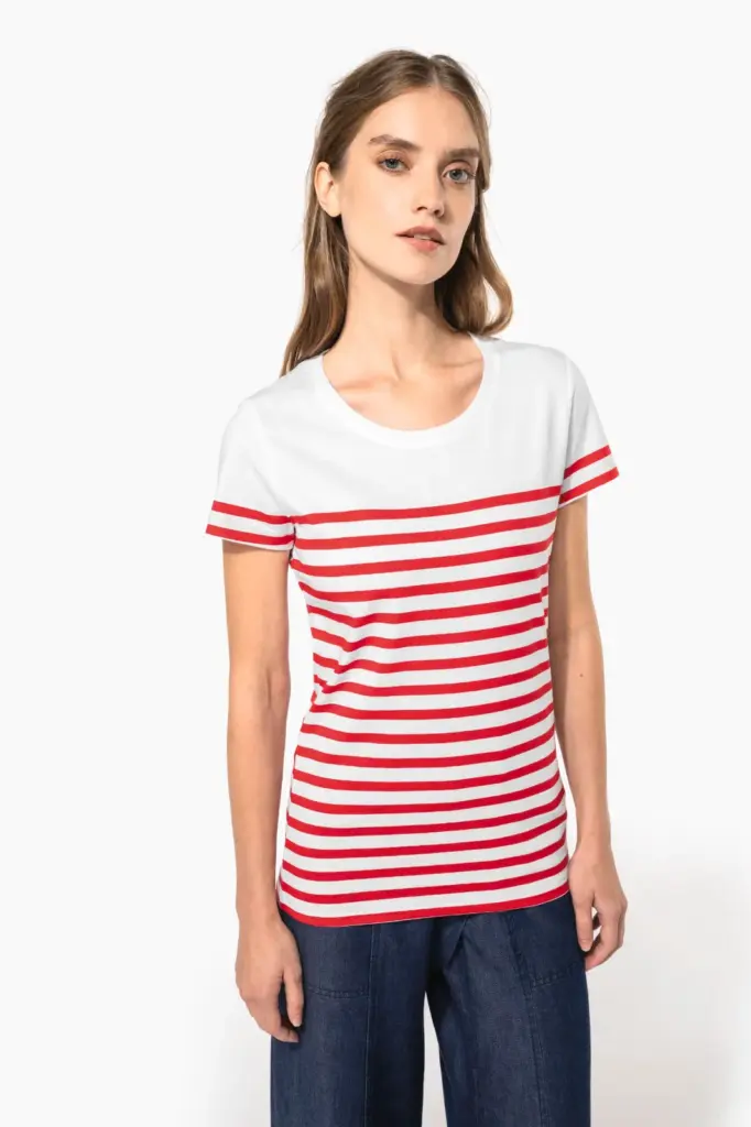 Marine-T-shirt ronde hals Bio dames