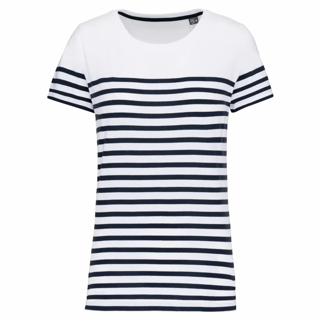 Marine-T-shirt ronde hals Bio dames, white / navy stripes — productfoto 16