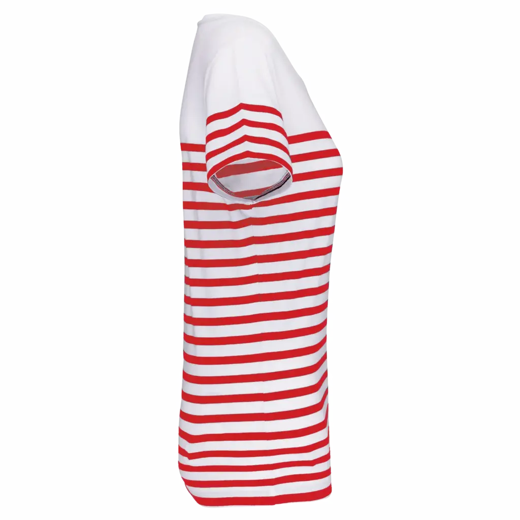 Marine-T-shirt ronde hals Bio dames, white / red stripe — productfoto 18