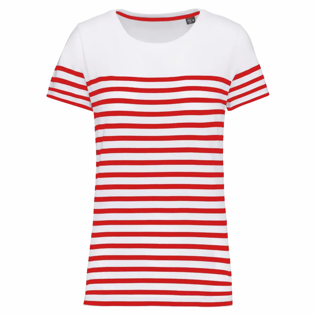 Marine-T-shirt ronde hals Bio dames, white / red stripe — productfoto 19