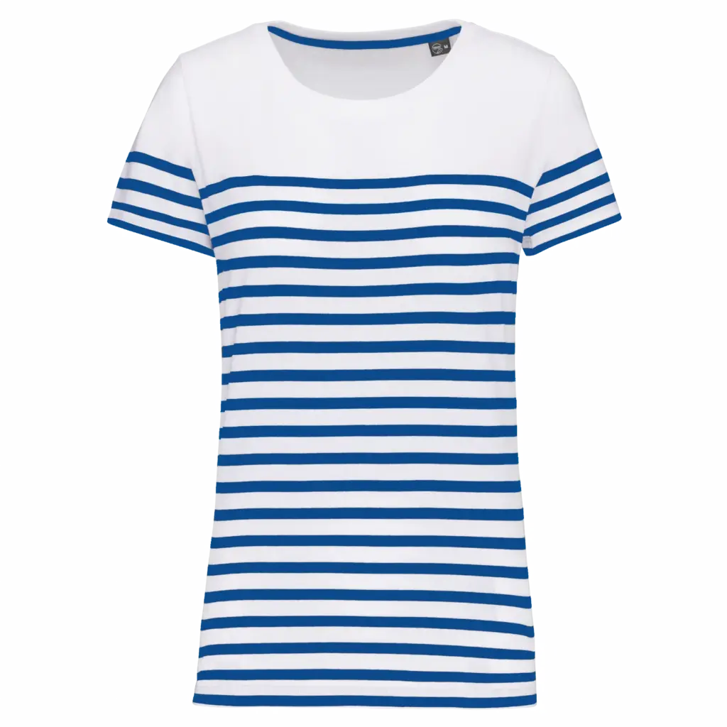 Marine-T-shirt ronde hals Bio dames, white / royal blue stripe — productfoto 22