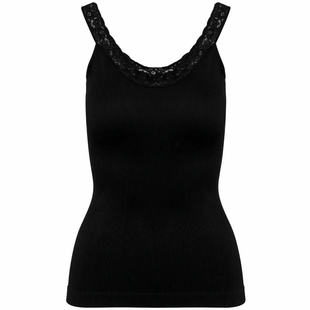 PS_K3043_BLACK - Hidalgo-werbeartikel Ecologische en naadloze top met kant, black — productfoto 3