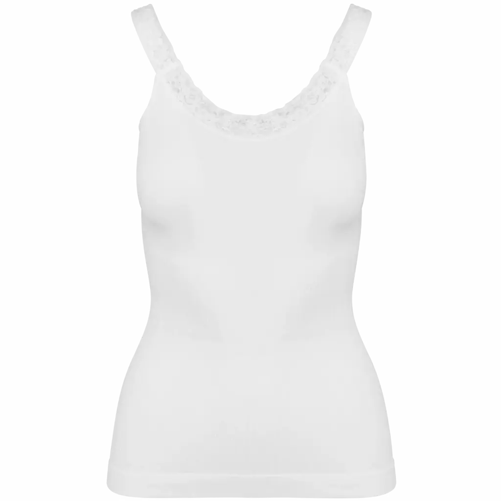 PS_K3043_WHITE - Hidalgo-werbeartikel Ecologische en naadloze top met kant, white — productfoto 6