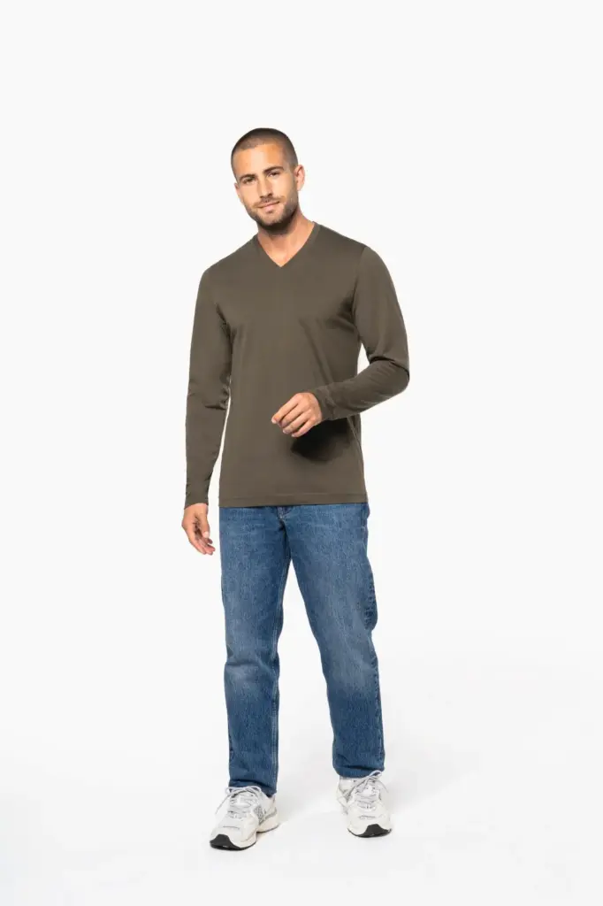 K358-2_2025 - Hidalgo-werbeartikel T-shirt V-hals lange mouwen — productfoto 4