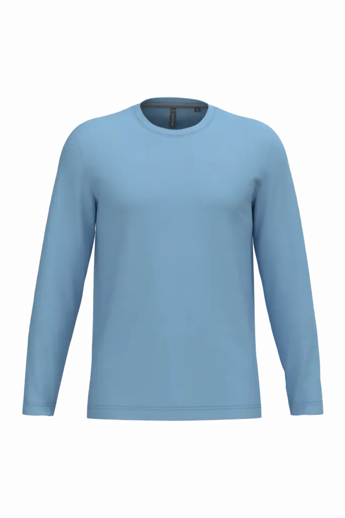 PS_K359_SKYBLUE - Hidalgo Langarmshirt bedrucken K359 Rundhals Baumwolle S-4XL — Produktfoto 49