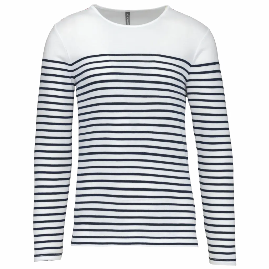 PS_K366_WHITE-NAVYSTRIPES - Hidalgo-werbeartikel Gestreept heren-T-shirt lange mouwen, white / navy stripes — productfoto 15