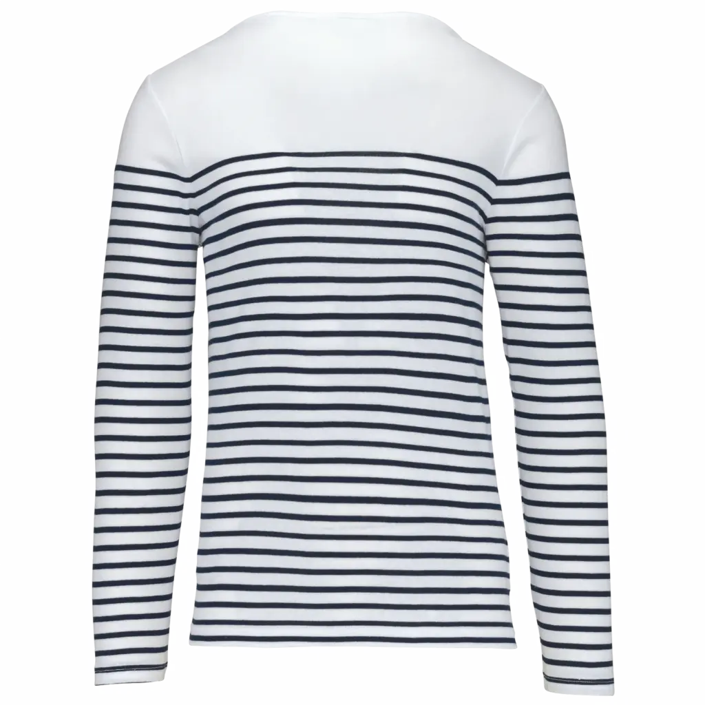 PS_K366-B_WHITE-NAVYSTRIPES - Hidalgo-werbeartikel Gestreept heren-T-shirt lange mouwen, white / navy stripes — productfoto 16