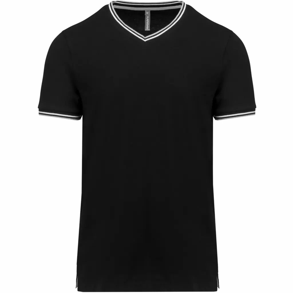 Heren-T-shirt piqué V-hals, black / light grey / white — productfoto 14