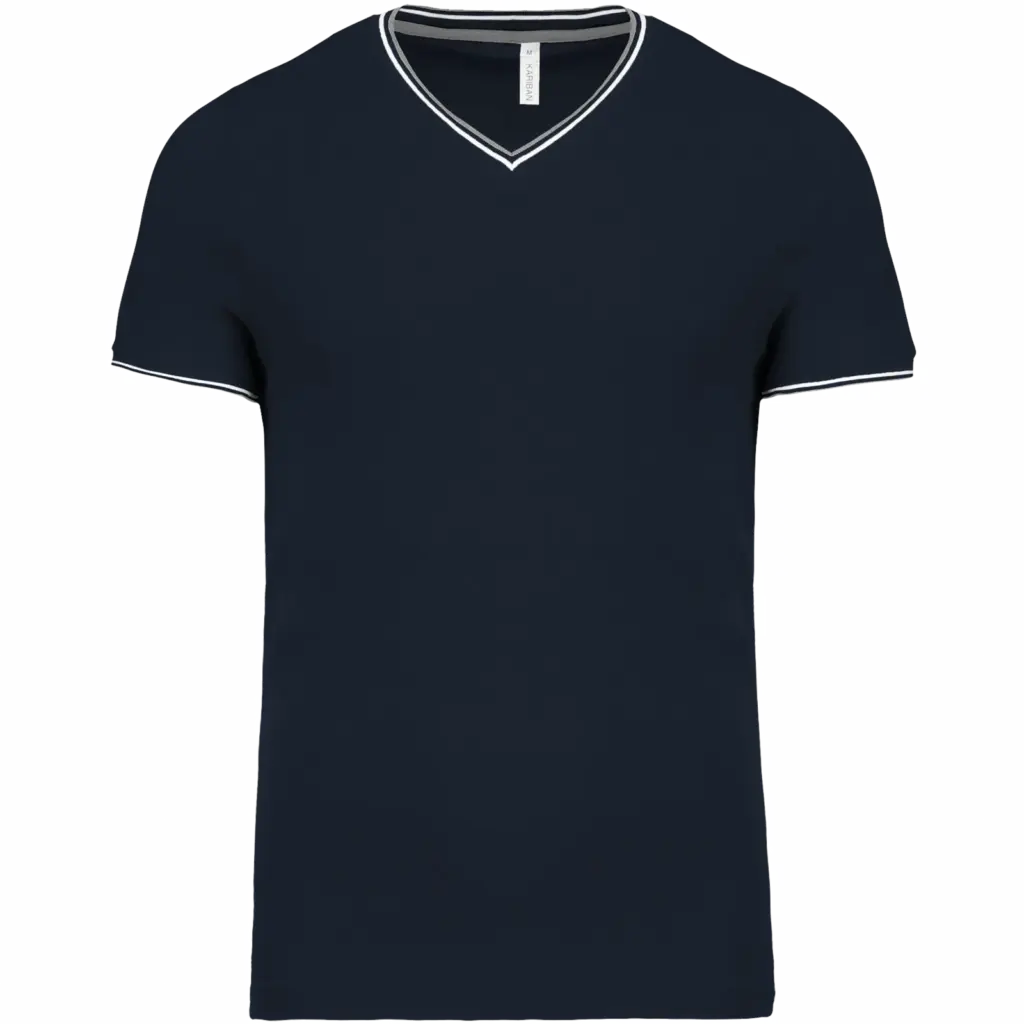 Heren-T-shirt piqué V-hals, navy / light grey / white — productfoto 17