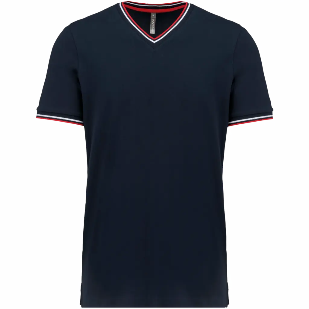Heren-T-shirt piqué V-hals, navy / red / white — productfoto 20