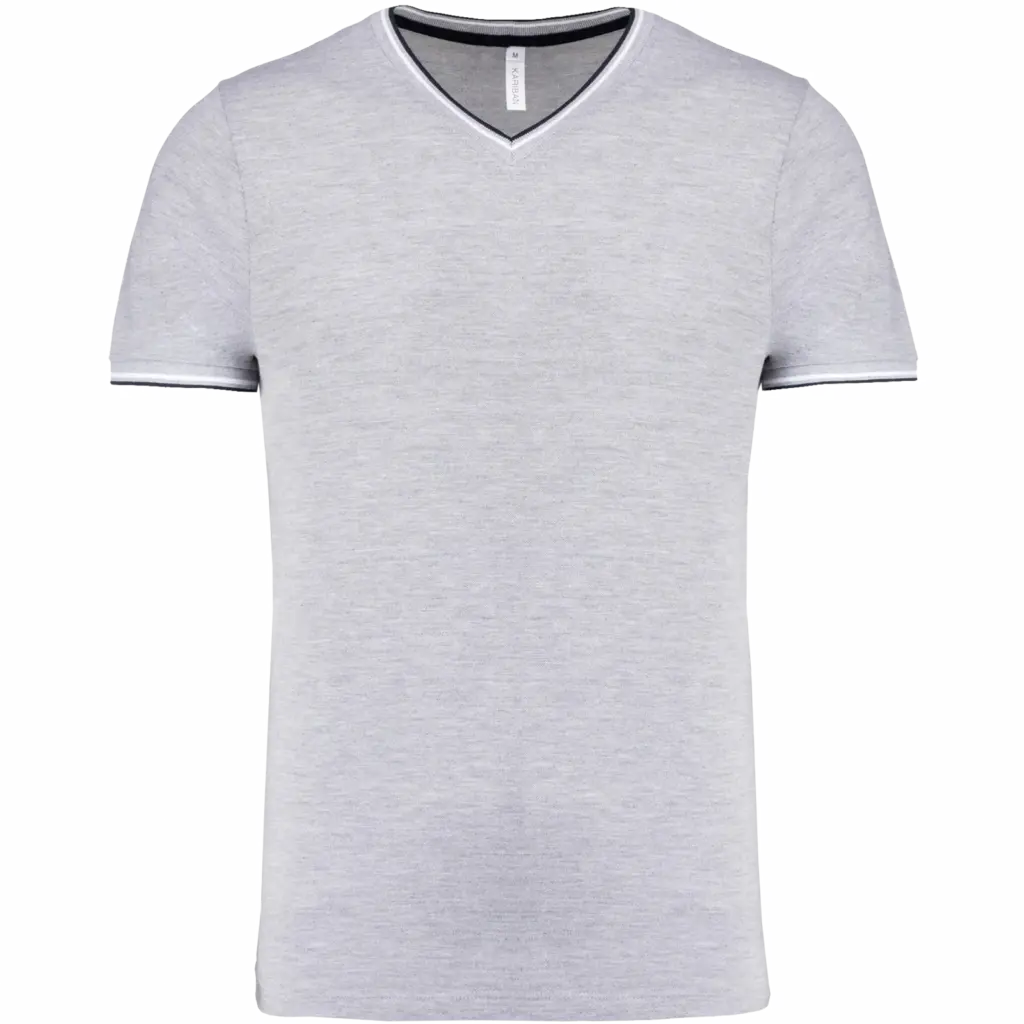 Heren-T-shirt piqué V-hals, oxford grey / navy / white — productfoto 23