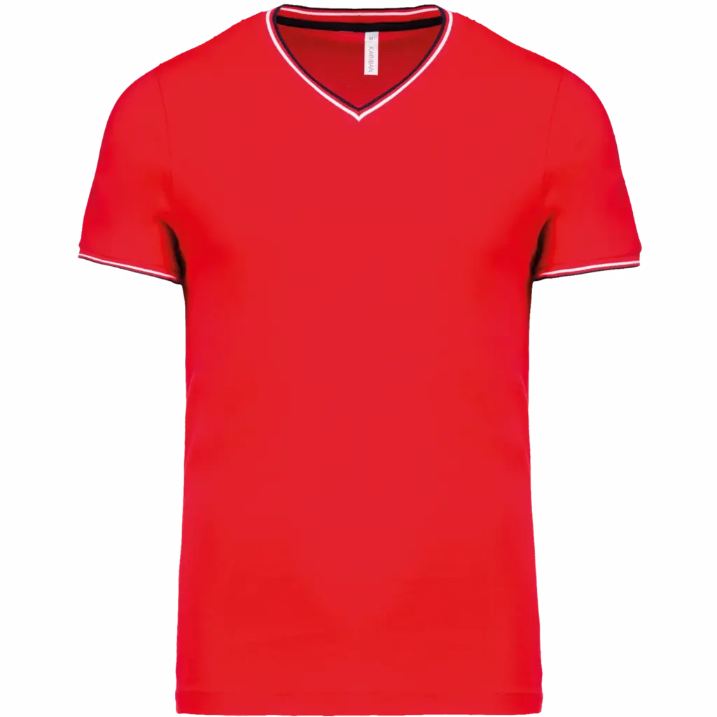 Heren-T-shirt piqué V-hals, red / navy / white — productfoto 26