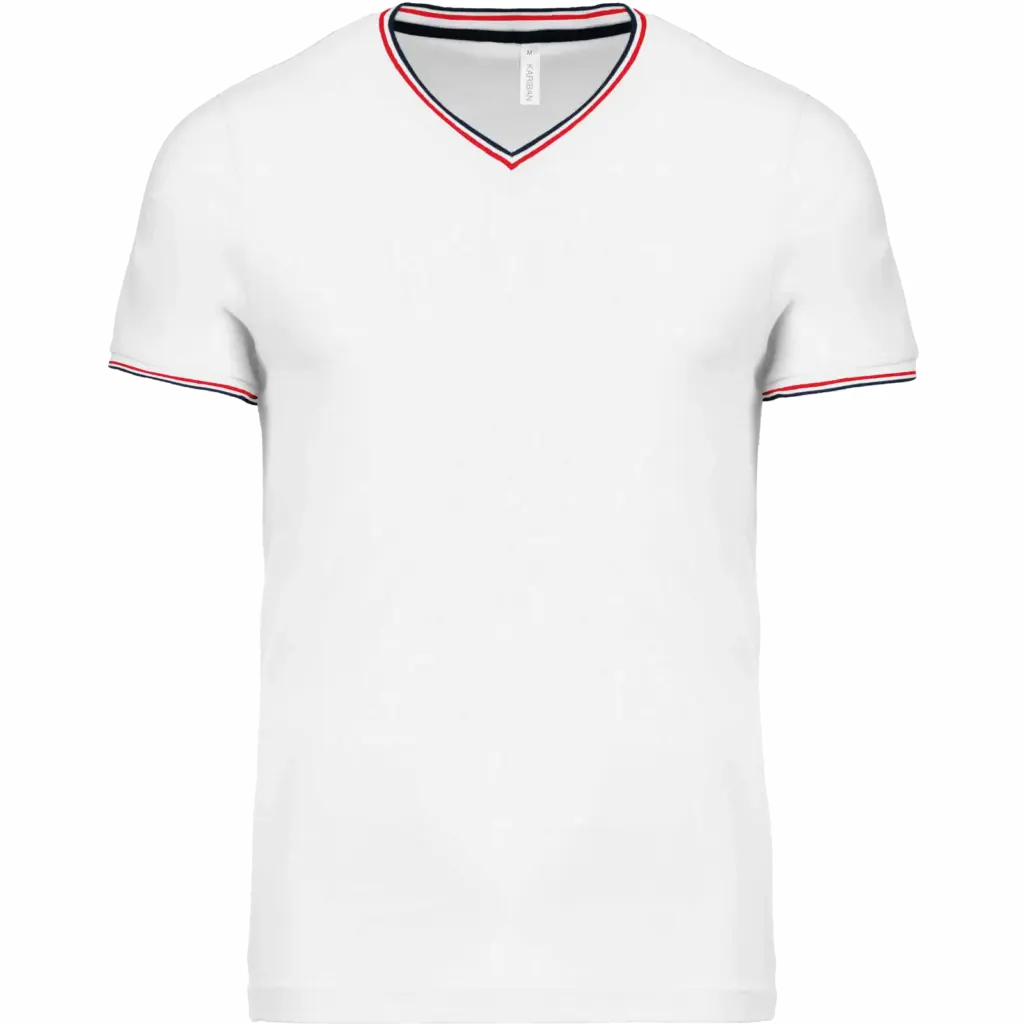 Heren-T-shirt piqué V-hals, white / navy / red — productfoto 29
