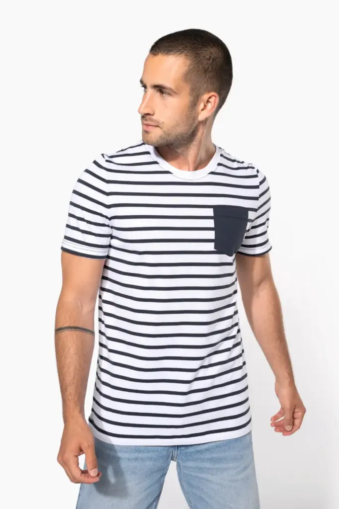 Gestreept T-shirt met zak en korte mouwen