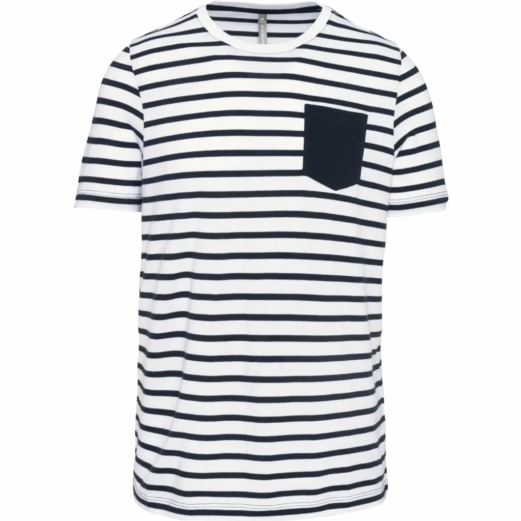 Gestreept T-shirt met zak en korte mouwen, white / navy stripes — productfoto 2