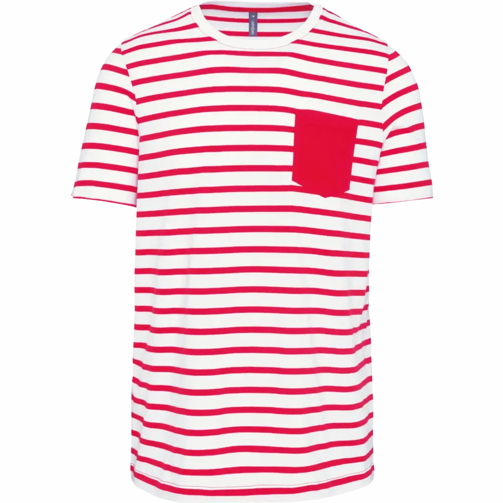 Gestreept T-shirt met zak en korte mouwen, white / red stripe — productfoto 4