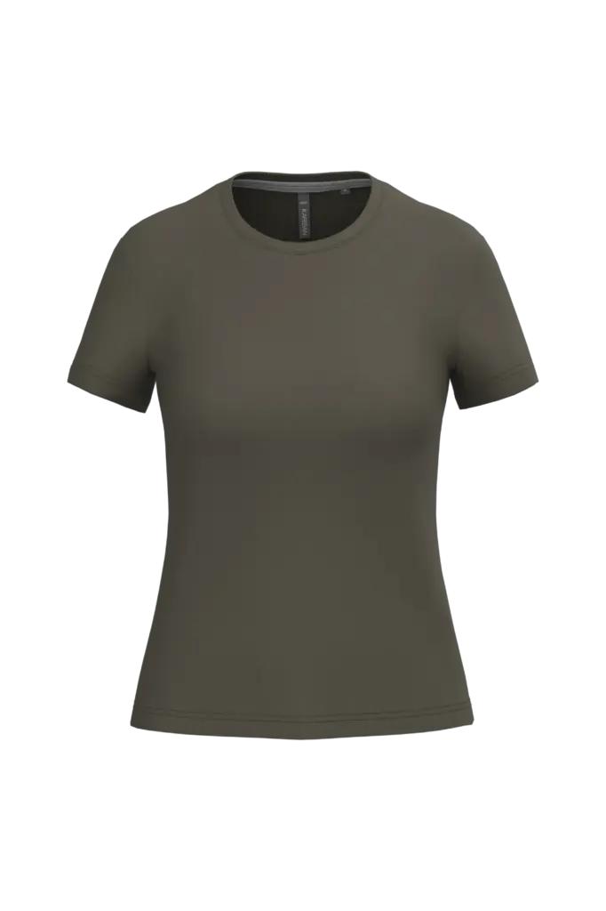 Dames T-shirt ronde hals korte mouwen, dark khaki — productfoto 20