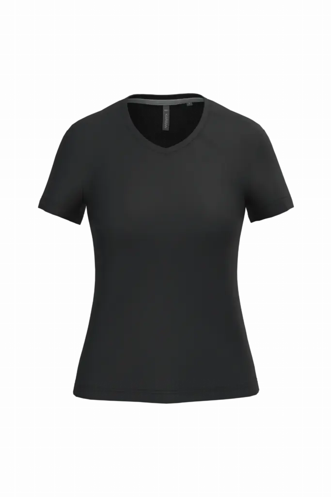 PS_K381_BLACK - Hidalgo-werbeartikel Dames T-shirt v-hals met korte mouwen, black — productfoto 9