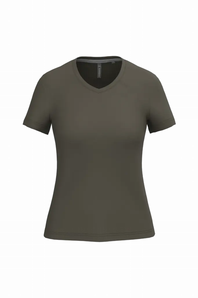 PS_K381_DARKKHAKI - Hidalgo-werbeartikel Dames T-shirt v-hals met korte mouwen, dark khaki — productfoto 18