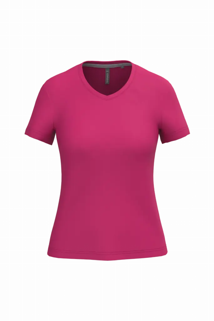 PS_K381_FUCHSIA - Hidalgo-werbeartikel Dames T-shirt v-hals met korte mouwen, fuchsia — productfoto 24