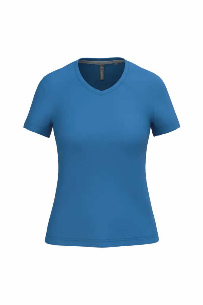 PS_K381_LIGHTROYALBLUE - Hidalgo-werbeartikel Dames T-shirt v-hals met korte mouwen, light royal blue — productfoto 30