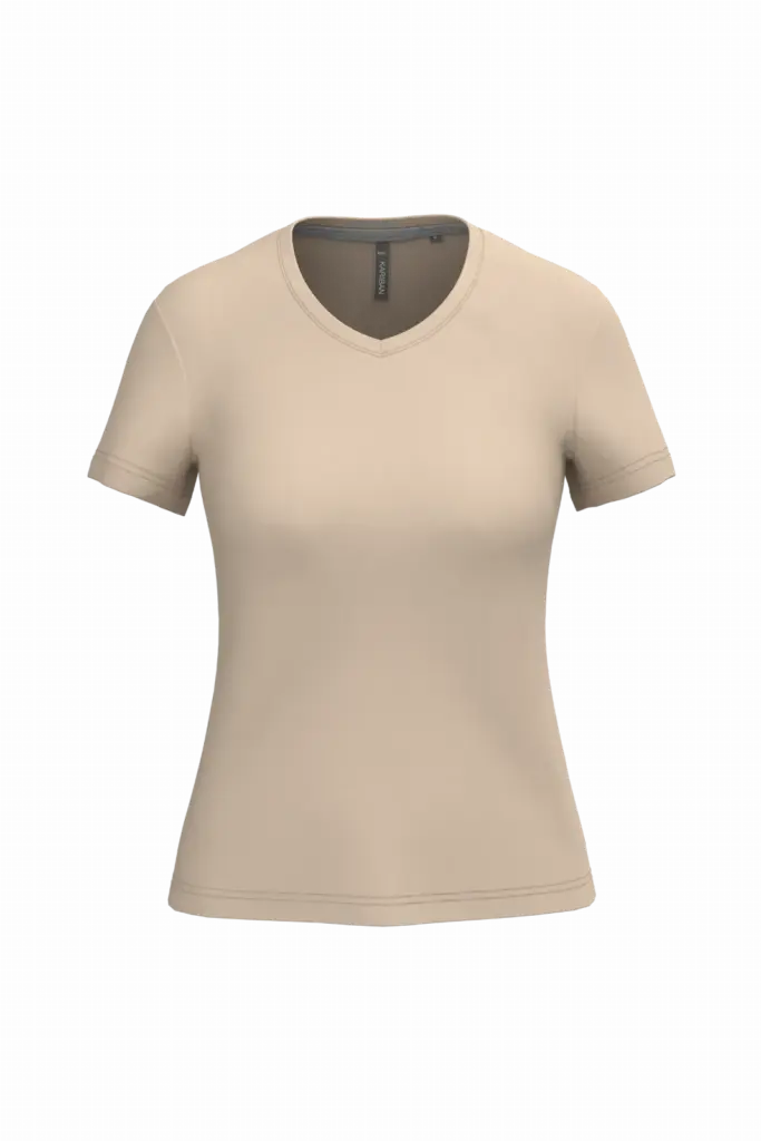 PS_K381_LIGHTSAND - Hidalgo-werbeartikel Dames T-shirt v-hals met korte mouwen, light sand — productfoto 33