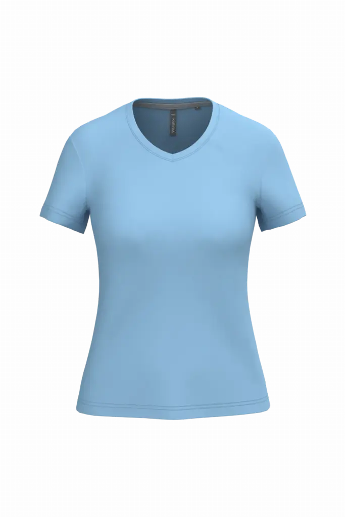 PS_K381_SKYBLUE - Hidalgo-werbeartikel Dames T-shirt v-hals met korte mouwen, sky blue — productfoto 57