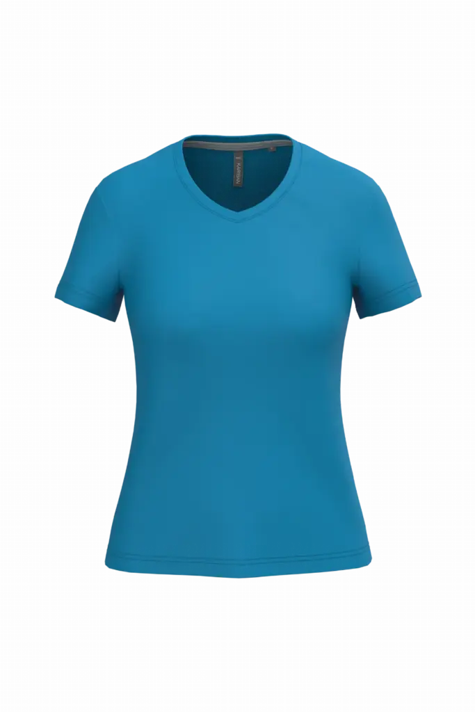 PS_K381_TROPICALBLUE - Hidalgo-werbeartikel Dames T-shirt v-hals met korte mouwen, tropical blue — productfoto 60