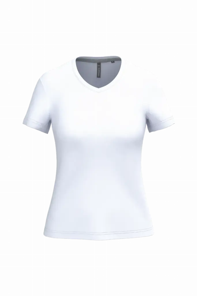 PS_K381_WHITE - Hidalgo-werbeartikel Dames T-shirt v-hals met korte mouwen, white — productfoto 63