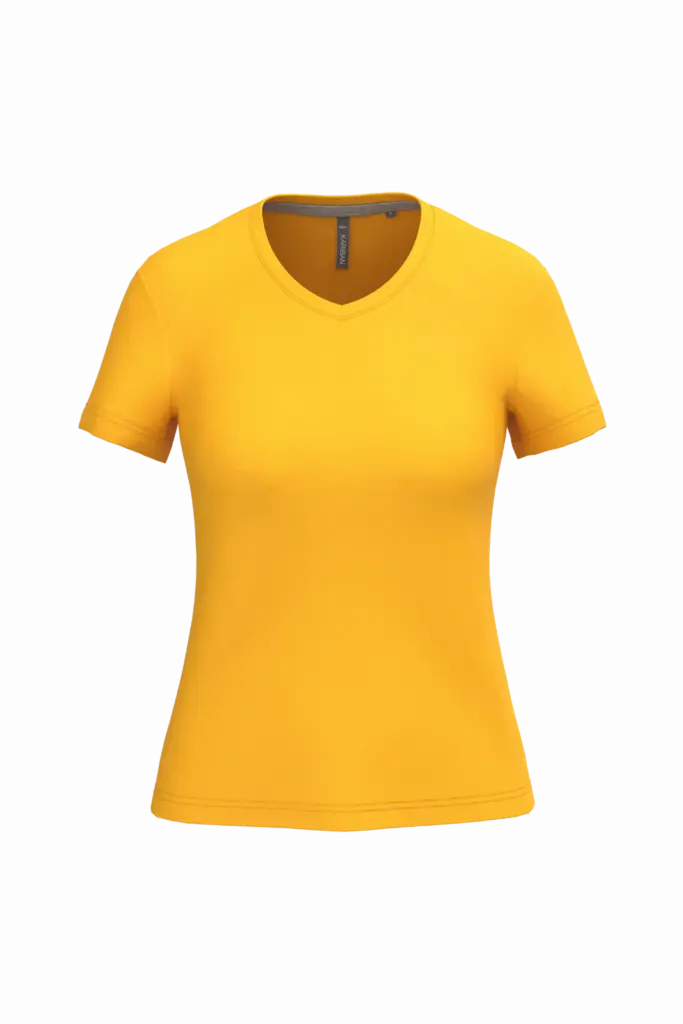 PS_K381_YELLOW - Hidalgo-werbeartikel Dames T-shirt v-hals met korte mouwen, yellow — productfoto 69