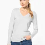 K382-4_2025 - Hidalgo-werbeartikel Dames T-shirt V-hals lange mouwen
