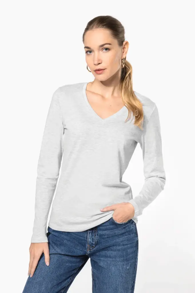 Dames T-shirt V-hals lange mouwen