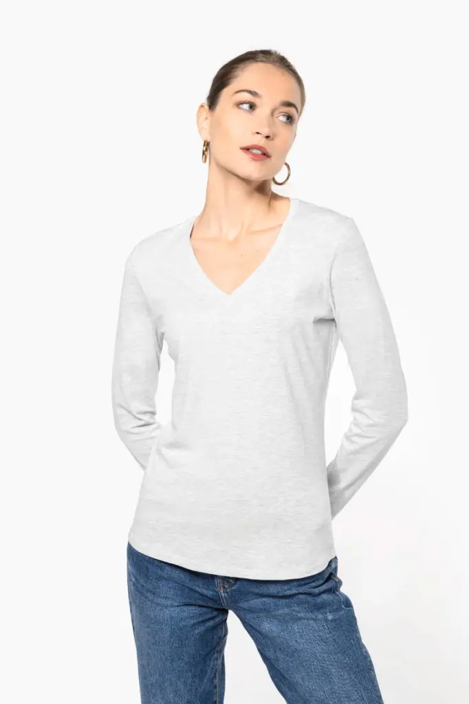 K382-5_2025 - Hidalgo-werbeartikel Dames T-shirt V-hals lange mouwen — productfoto 4
