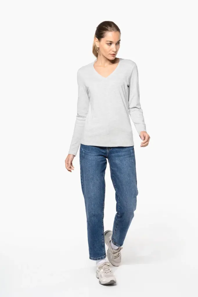 K382-2_2025 - Hidalgo-werbeartikel Dames T-shirt V-hals lange mouwen — productfoto 5