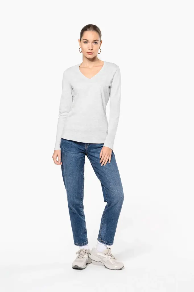 K382_2025 - Hidalgo-werbeartikel Dames T-shirt V-hals lange mouwen — productfoto 6