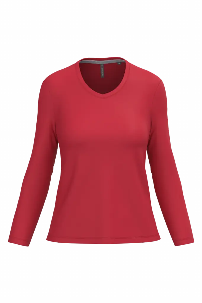 PS_K382_RED - Hidalgo-werbeartikel Dames T-shirt V-hals lange mouwen — productfoto 53
