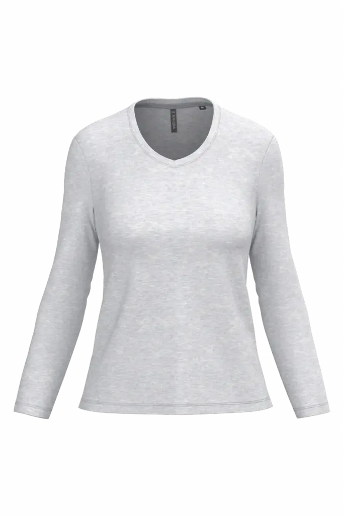 PS_K382_ASHHEATHER - Hidalgo-werbeartikel Dames T-shirt V-hals lange mouwen, ash heather — productfoto 8