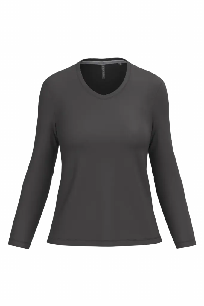 PS_K382_DARKGREY - Hidalgo-werbeartikel Dames T-shirt V-hals lange mouwen, dark grey — productfoto 17