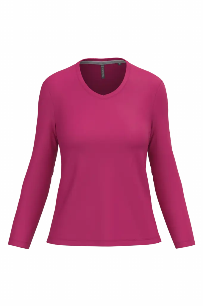 PS_K382_FUCHSIA - Hidalgo-werbeartikel Dames T-shirt V-hals lange mouwen, fuchsia — productfoto 26