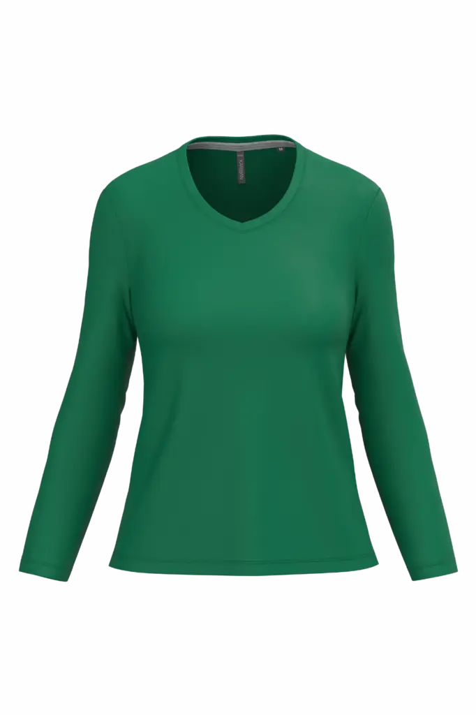 PS_K382_KELLYGREEN - Hidalgo-werbeartikel Dames T-shirt V-hals lange mouwen, kelly green — productfoto 29
