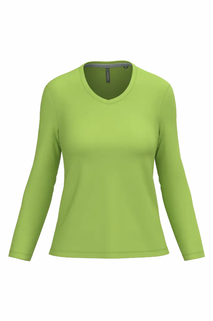 PS_K382_LIME - Hidalgo-werbeartikel Dames T-shirt V-hals lange mouwen, lime — productfoto 38