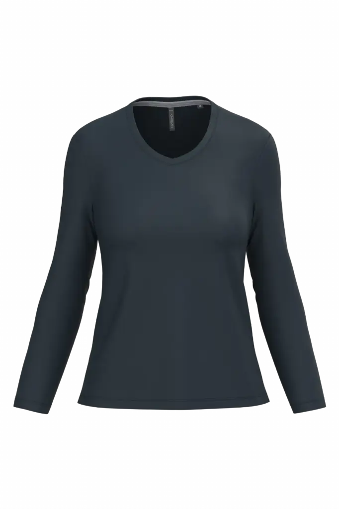PS_K382_NAVY - Hidalgo-werbeartikel Dames T-shirt V-hals lange mouwen, navy — productfoto 41